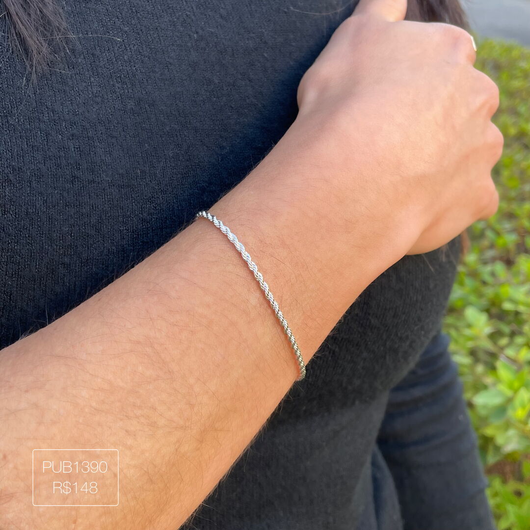 Pulseira Cordão Baiano 2mm 2024/2 Lisa Prateada